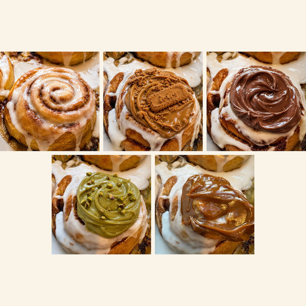 Random mixture of five cinnamon rolls